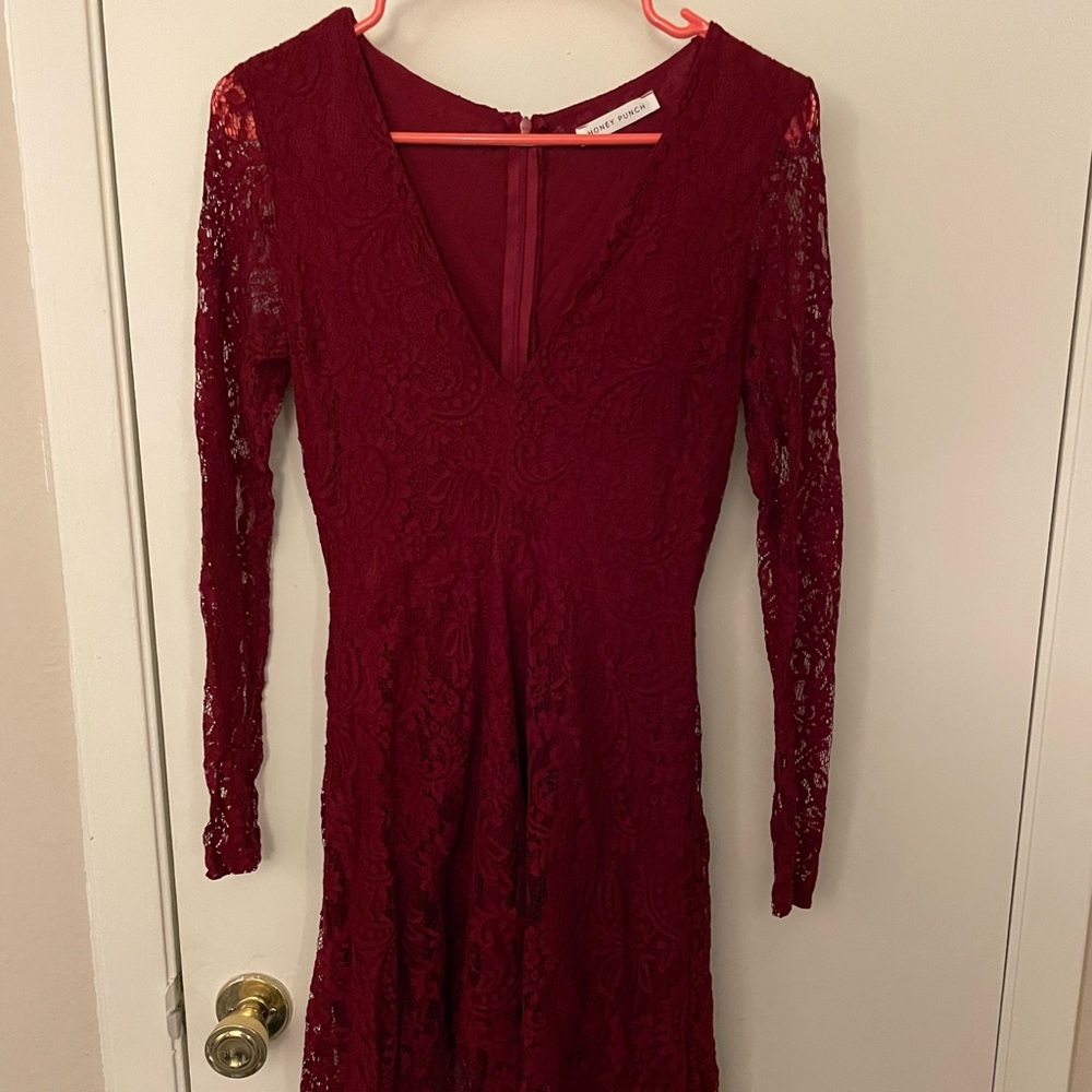 Honey punch dark red lace dress